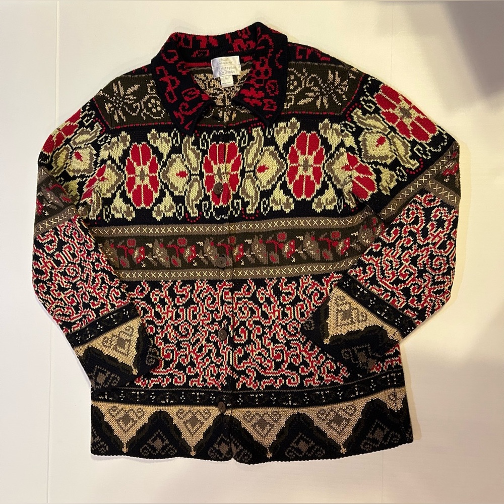Christopher & Banks Knit Sweater Womens M Hand Embroidered Button Front Cottage